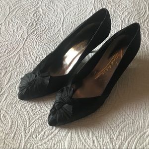 Caressa Black Satin Heels Tricia Fan Decoration